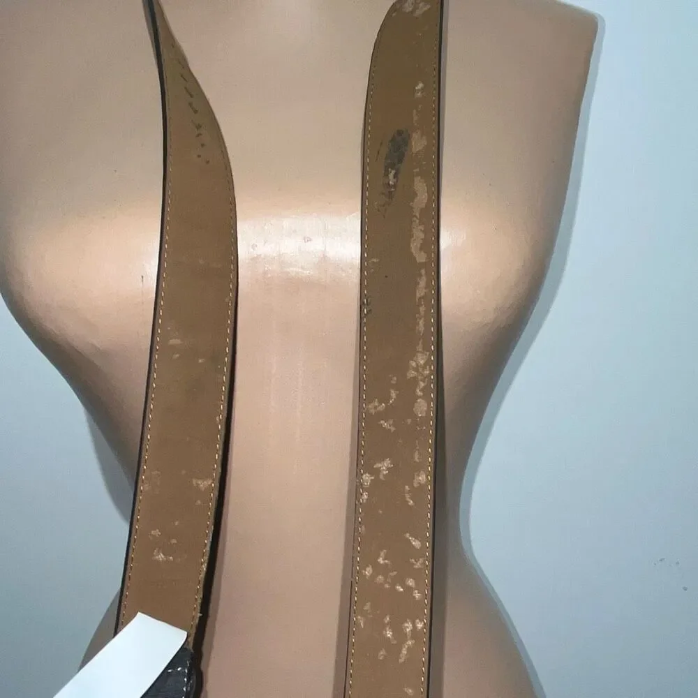 Men's Warehouse Dark Brown Leather‎ Adjustable Silver Buckle Waist Belt Size 42